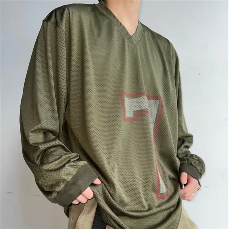 重磅长袖t恤男秋季美式字母潮牌ins宽松大码V领潮流体恤上衣,男装T恤,星座1210-1