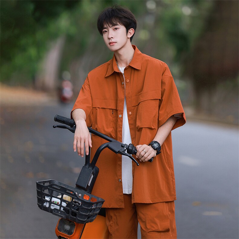 短袖衬衫男新款夏季薄款透气搭配一套短裤宽松翻领衬衣TZ072-P88,男装牛仔裤,星座308B-2