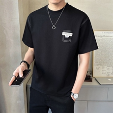 夏季短袖T恤男店主风2025新款高级刺绣纯色半袖体恤B317/8072/P55，男装T恤，电商B317