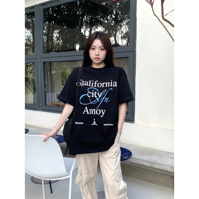 T035-P25小众简约风速写字母设计纯棉印花短袖男女款情侣上衣,男装T恤,星座617A-2