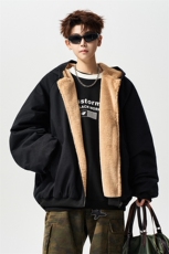 有长图冬季简约毛领棉衣男青年宽松连帽棉袄派克外套MF00887/P125，男装棉衣，电商B316