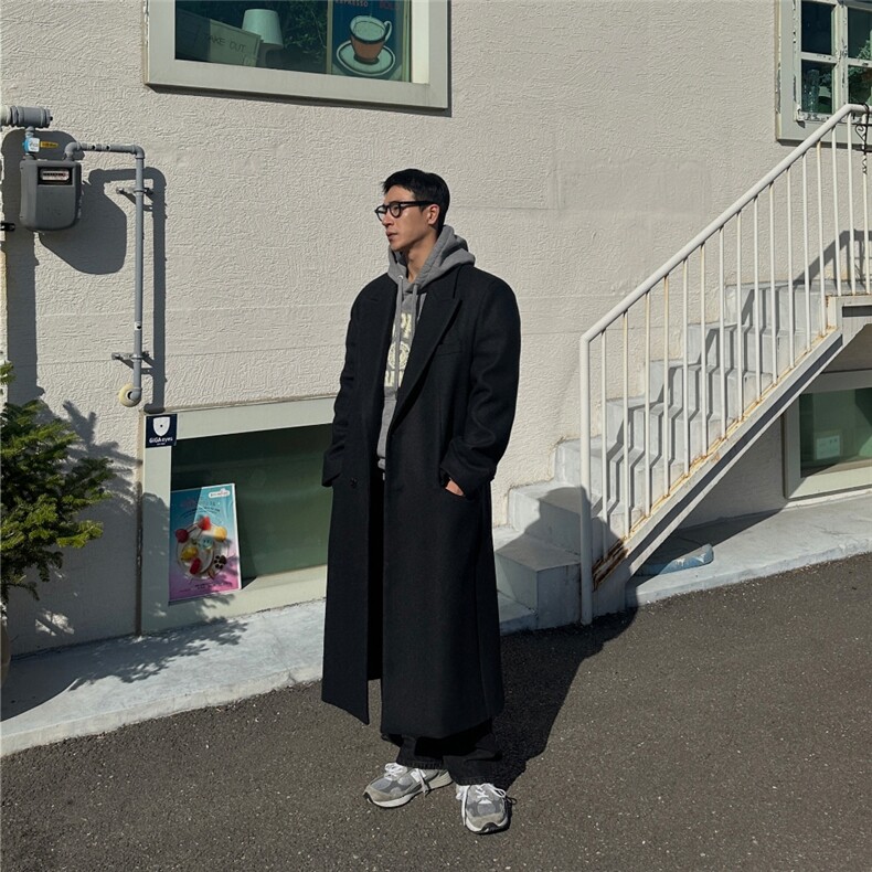 冬季新款毛呢大衣男过膝无羊绒韩版宽松落肩呢子中长款风衣男外套,男装风衣,星座710
