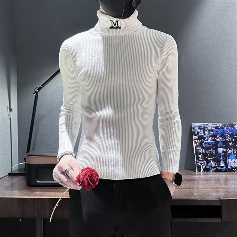痞帅男士高领套头纯色打底毛衣社会小伙店主风301C-M54-特P38控58,男装T恤,星座301C（原B323）