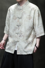 2025夏季新款风男装盘扣新中式唐装书法印花衬衫C112-P50，男装衬衫，电商B277(原6028)
