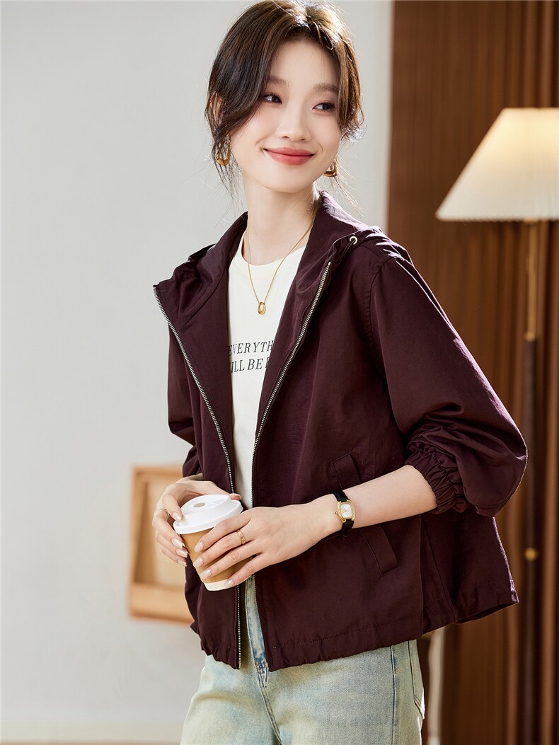 时尚休闲连帽短款外套女2025秋季新款宽松显瘦百搭超好看夹克上衣,女装短外套,木子恋