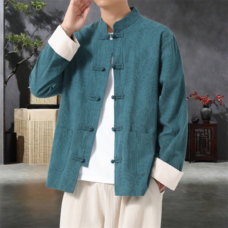 男士外套棉麻印花夹克盘扣立领唐装风XZ1512-2556-P45，男装夹克，星座1512