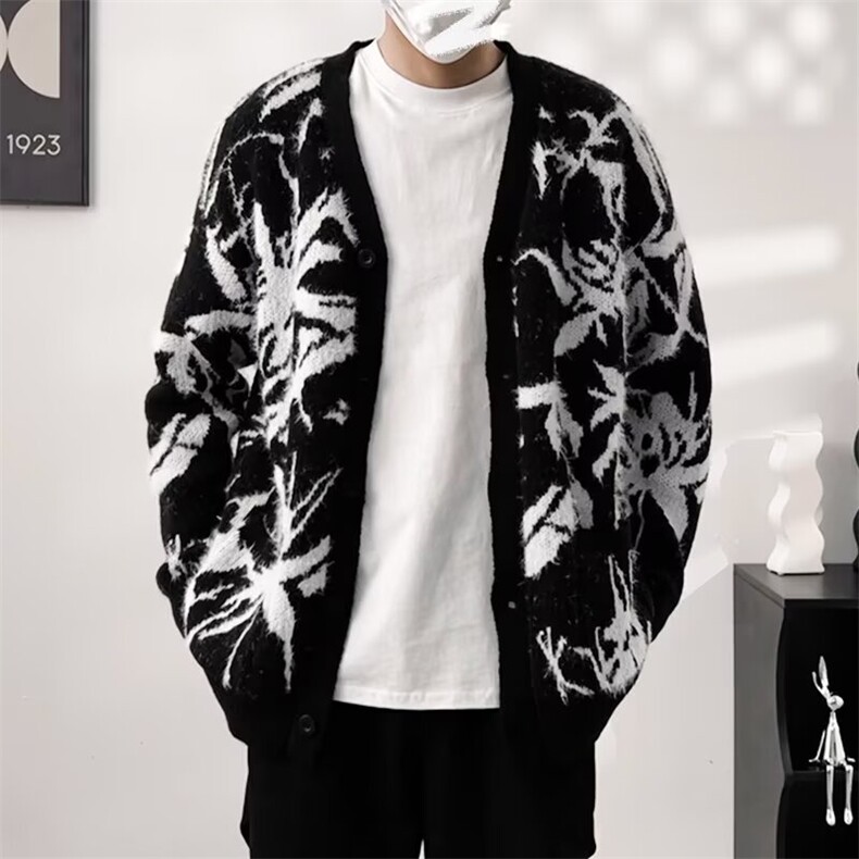 得物品质秋男V领毛衣开衫单排扣针织衫毛巾树枝刺绣外套M851P68,男装针织衫/毛衣,星座1013-1