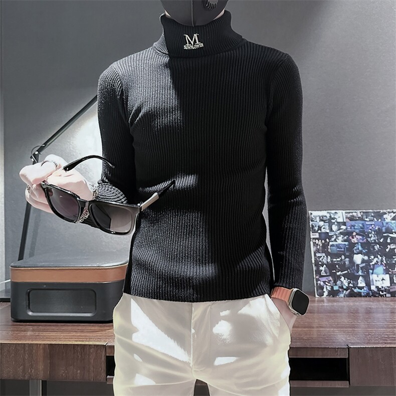 痞帅男士高领套头纯色打底毛衣社会小伙店主风301C-M54-特P38控58,男装T恤,星座301C（原B323）