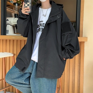 春秋季魔术贴连帽夹克男士冲锋衣宽松休闲衣服工装外套 JY102图片