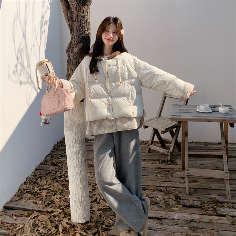 假两件白色连帽羽绒服女冬超火好看高级小众独特漂亮短款加厚外套,女装羽绒服,2B190