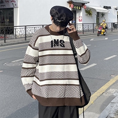 条纹字母毛衣男韩版潮流痞帅2023冬季新款ins宽松针织衫W3402-P50，男装针织衫/毛衣，星座412-3