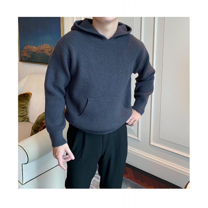 P37网络图YM91重磅连帽针织衫黑色蓝色红色M~3XL,男装针织衫/毛衣,星座506A
