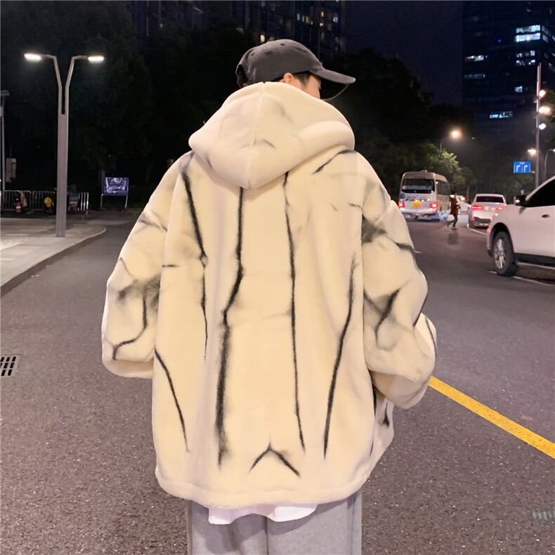 扎染宽松潮流羊羔毛外套港风潮牌ins高街痞帅M8007-P78,男装夹克,星座1109-3