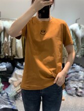 新款刺绣笑脸时尚简约百搭短袖T恤，女装T恤，L·H·X