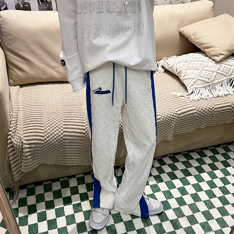 抖音品质2022春装男女情侣棋盘格休闲直筒裤B221-LK22003-P75控98,男装休闲裤,电商B221