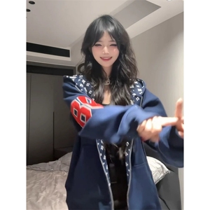 美式潮牌原版刺绣开衫卫衣ZW0141-P60加绒P65,短裤牛仔a字裙搭配图片
