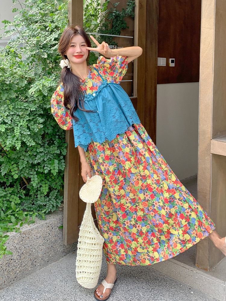 泡泡袖碎花马甲连衣裙女夏2025新款浪漫小众设计感两件套爆款流行,女装套装/套裙,浙宝220
