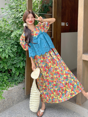 泡泡袖碎花马甲连衣裙女夏2025新款浪漫小众设计感两件套爆款流行，女装套装/套裙，浙宝220