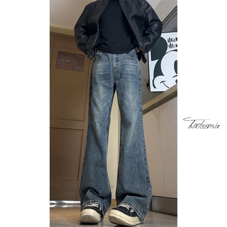 美式复古水洗微喇牛仔裤男竹节纹宽松长裤A166-NA5J14-特P40控75,男装牛仔裤,电商A166