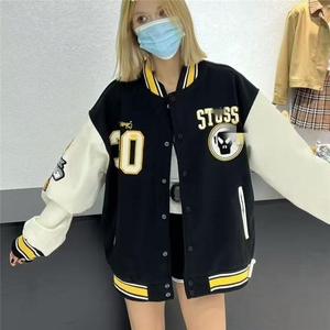 春秋新款美式高街外套棒球服拼接欧美男刺绣情侣宽松休闲夹克图片