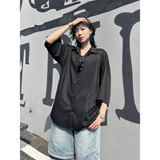 港风大码网红凉感宽松翻领短袖衬衫男女XZ213-CS8804-P35控58，男装T恤，星座213