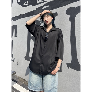 港风大码网红凉感宽松翻领短袖衬衫男女XZ213-CS8804-P35控58图片