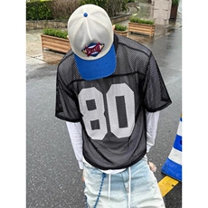 现货马思唯同款印花橄榄球服镂空网眼宽松男女短袖T恤T197/特P32，男装T恤，星座205-3