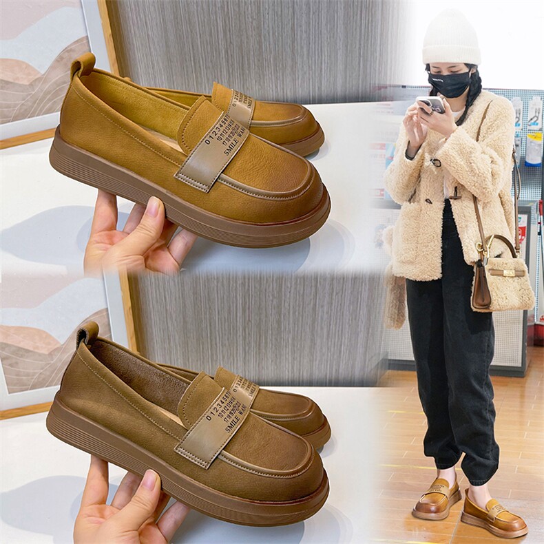 真皮单鞋女2024春季新款复古一脚蹬时装鞋女浅口平底鞋百搭鞋子女，女鞋单鞋，电商A223