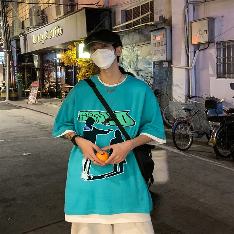 B239-1263-P28人像创意字母印花夏季重磅落肩袖短袖t恤美式,男装T恤,星座514-2(原B239)