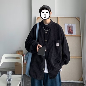 春秋薄款灯芯绒外套男港风时尚潮牌宽松痞帅衬衣韩版百搭长袖衬衫图片