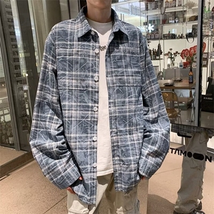 美式复古格子防晒长袖衬衫女春夏宽松百搭外套情侣衬衣男 C40图片