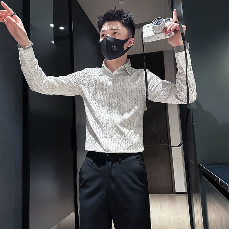 杂乱条纹烫金衬衫男长袖英伦店主风社会小伙301C-CS09-特P60控89,男装衬衫,星座301C（原B323）