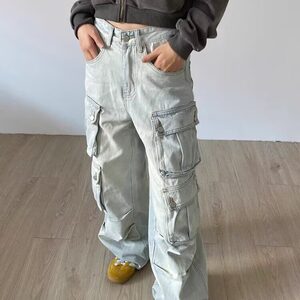 【有货】DKC627-批65美式复古水洗多口袋小众直筒工装牛仔裤男女