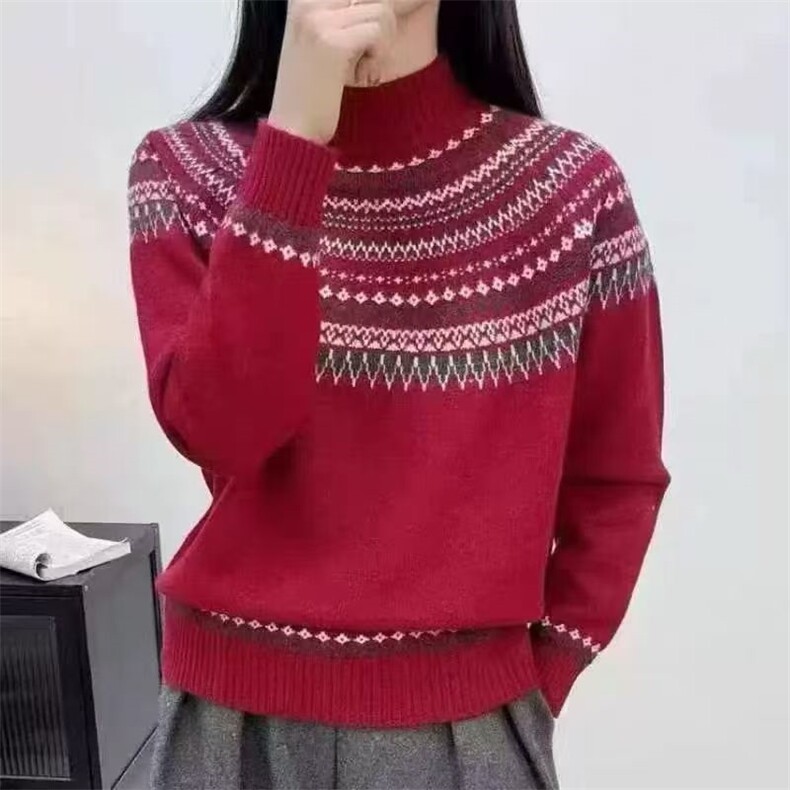 2025年秋季套头通勤时尚百搭休闲重工提花，女装针织衫/毛衣，暖姿羊绒