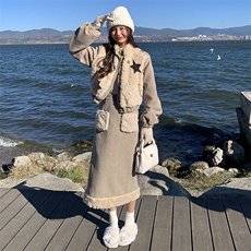 小香风仿皮毛一体羊羔毛短外套半身裙套装两件套女秋冬2025新款，女装套装/套裙，2C230