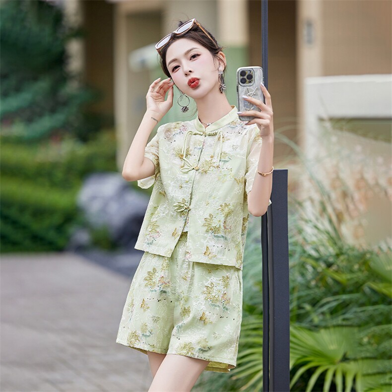 新中式国风短裤套装女2024夏季新款气质盘扣洋气减龄小个子两件套,女装套装/套裙,姿衣坊