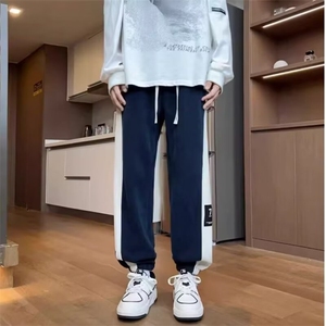 拼接灯芯绒裤子男士秋冬款加绒加厚束脚卫裤潮牌冬季宽松休闲长裤图片