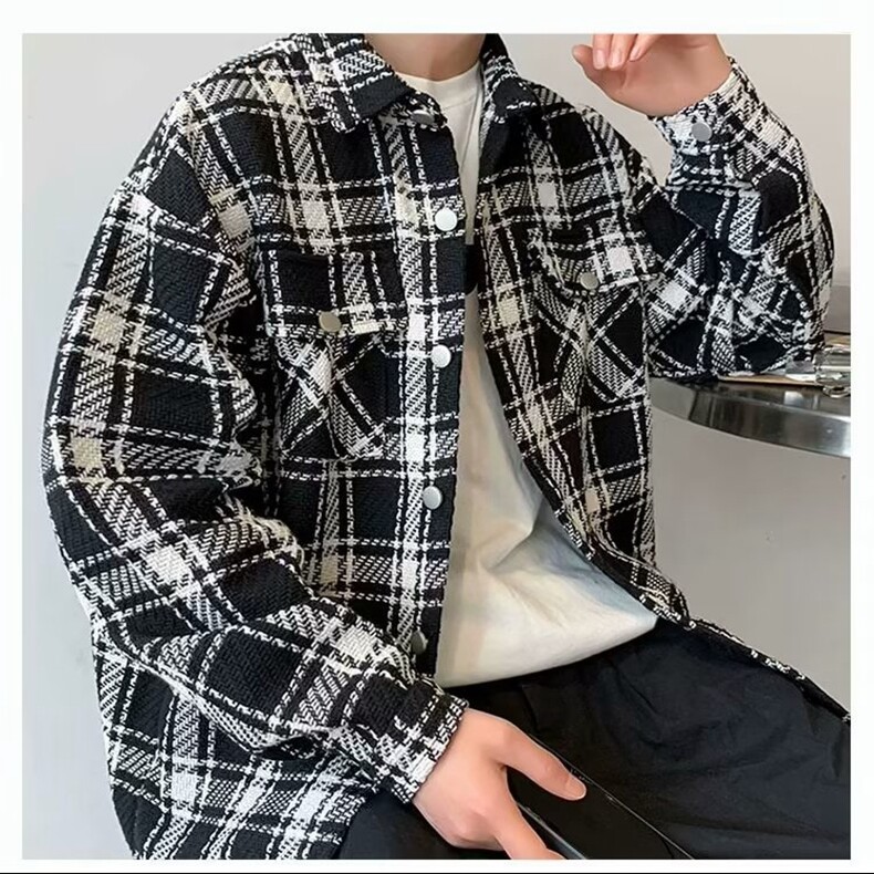 格子衬衫男ins港风日系外套长袖痞帅衬衣春秋设计感小众上衣秋季,男装衬衫,星座218-8