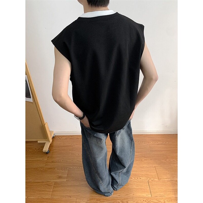 抖音品质夏款男假两件T恤无袖背心运动汗衫T恤衫BX129P40,男装背心/马甲,星座1013-1