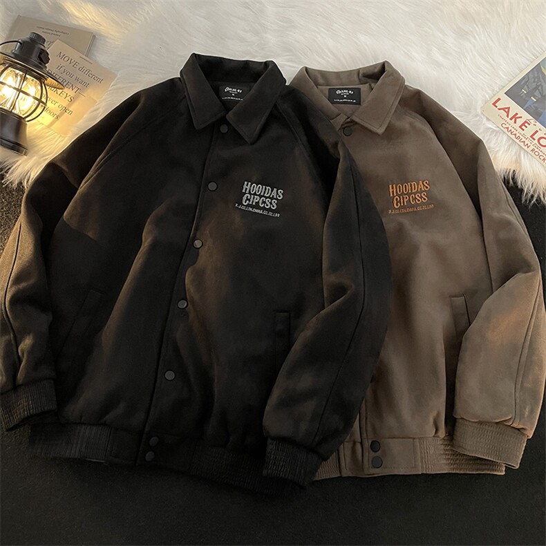 美式复古重磅麂皮绒夹克男女翻领飞行员棒球服春季外套WJ921-P68,男装夹克,星座1008