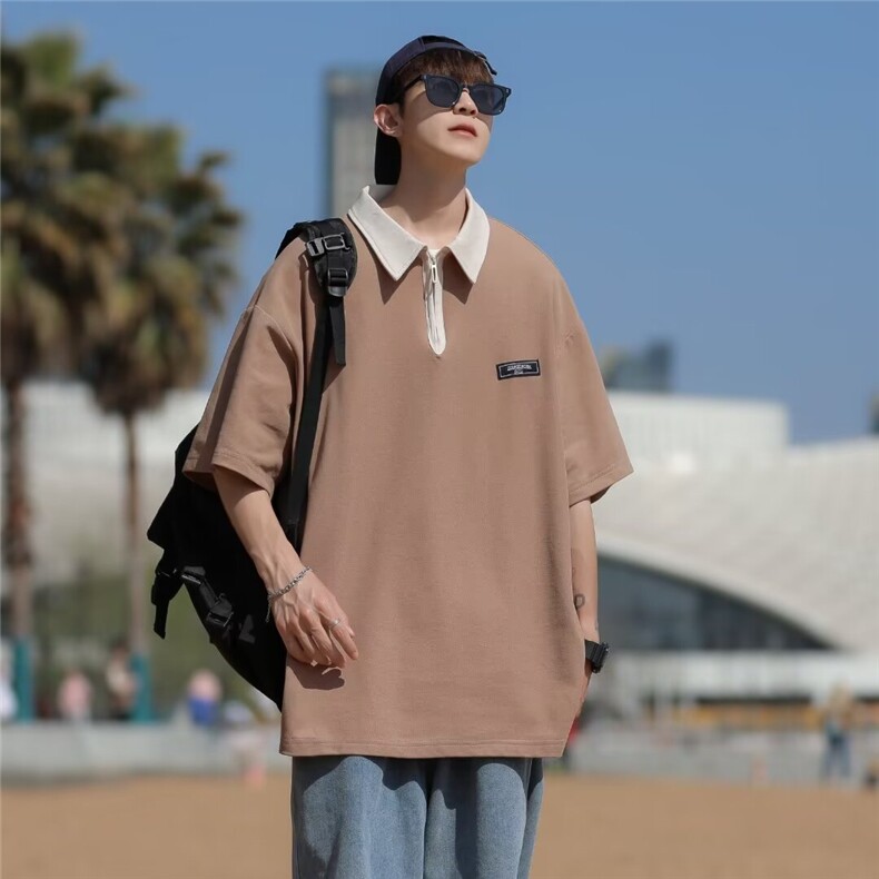 POLO衫男士韩版潮流高街帅气拼色2024夏季新款insT恤WB266-P30,男装Polo衫,星座412-2