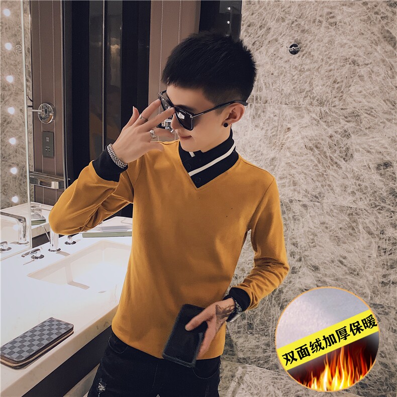 网红冬季加厚小堆领长袖T恤社会小伙潮男打底小衫C301B-CT09,男装T恤,电商C301B
