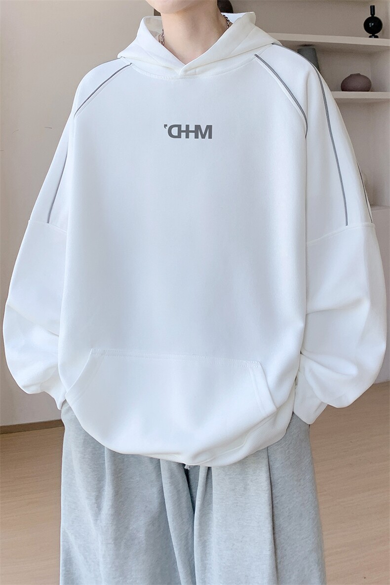 华棉内景秋冬新款反光条连帽卫衣男潮宽松百搭WY00667/P50加绒P55,男装卫衣,电商B316