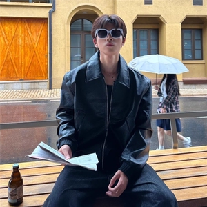 现货 美式短款红内宽松潮流机车PU皮外套J879/P70图片