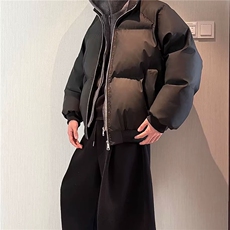 网图美式假两件pu皮短款棉服男款冬季加厚工装棉袄连帽外套特P78，男装皮衣，星座1811B