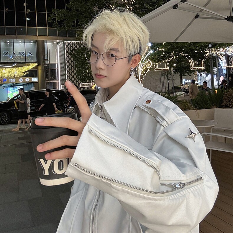2024新款美式工装夹克短款小众机车皮衣翻领秋冬现货W8362-P85,男装夹克,星座512-4