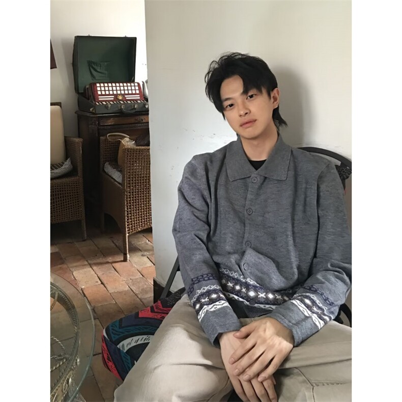 JY134-P58开衫毛衣美式复古休闲慵懒风针织衫男纯色外套网图,男装针织衫/毛衣,星座1501-3