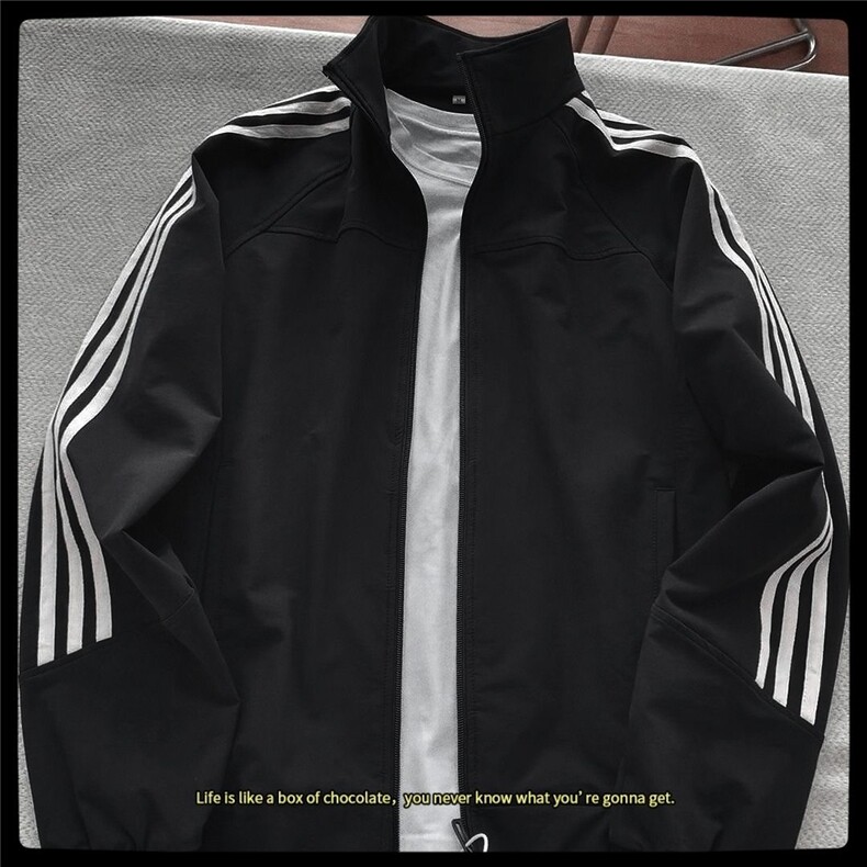 藏蓝色美式三条杠夹克外套男款秋季条纹高级感cleanfit运动棒球服,男装夹克,星座603-2