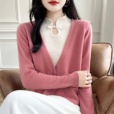 羊毛衫女假两件中国风立领打底衫新中式毛衣女针织内搭拼色长袖，女装羊毛衫，哲奥羊绒