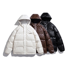 白底连帽鳄鱼纹金属装饰设计大码潮流休闲棉衣男MY77744P128控168，男装棉衣，星座227-7